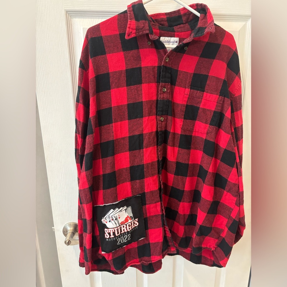 Sturgis 2022 Red and Black Plaid Button-Up Flannel